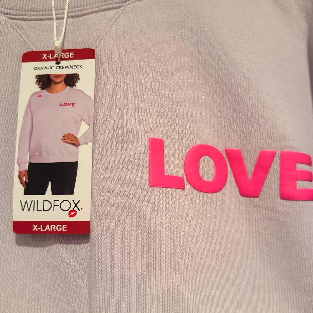 NEW Wildfox Light Lavender Sweatshirt with Pink Dogs Love me Graphic